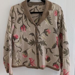 Talbots Floral Knit Cardigan - Pink, Green, Brown